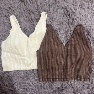 90 Degree By Reflex White and Brown Ribbed Bras